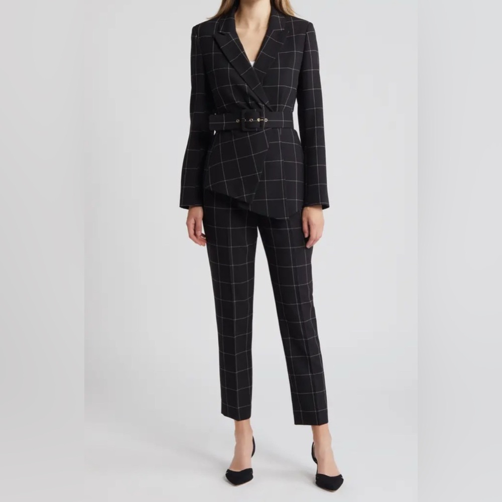 NWT Windowpane Check Belted Blazer & Pants Set